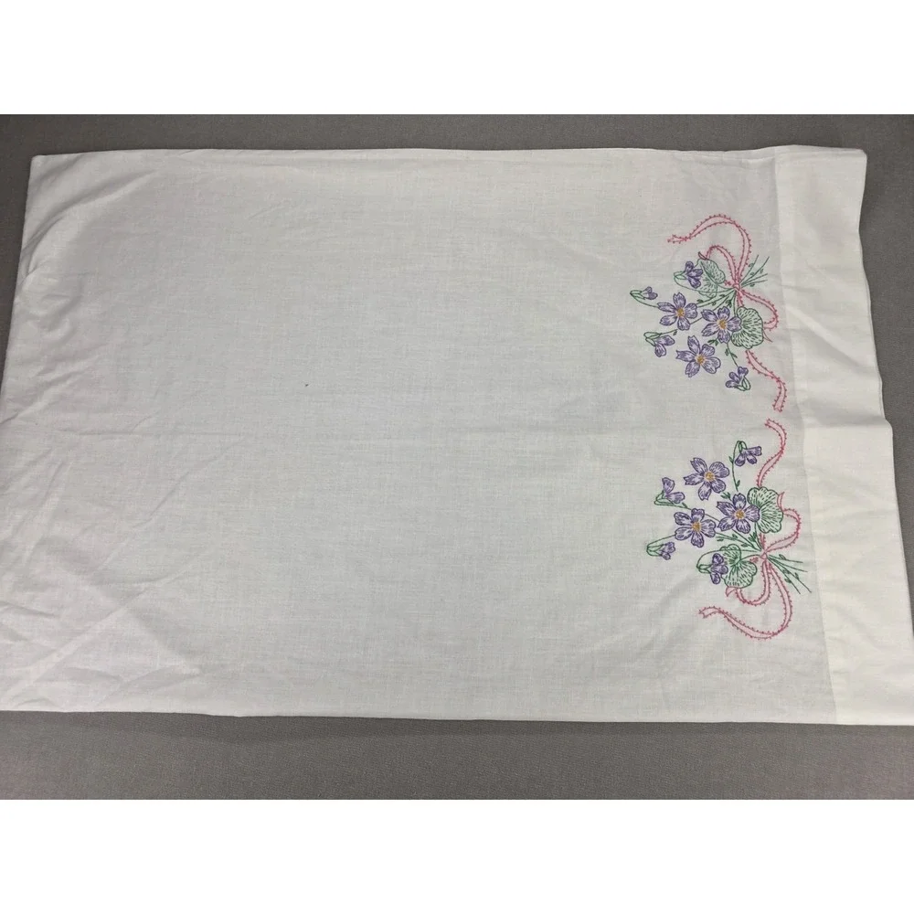 Vintage JC Penney Muslin Pillow Cases x 2 Cross Stitch Cotton Polyester MCM READ